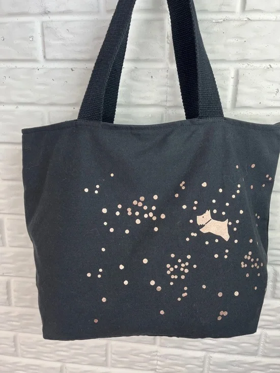 RADLEY LONDON CANVAS ZIPPER TOP TOTE BLACK WITH ROSE GOLD “SHINE” AND DOG NWT - Picture 4 of 14